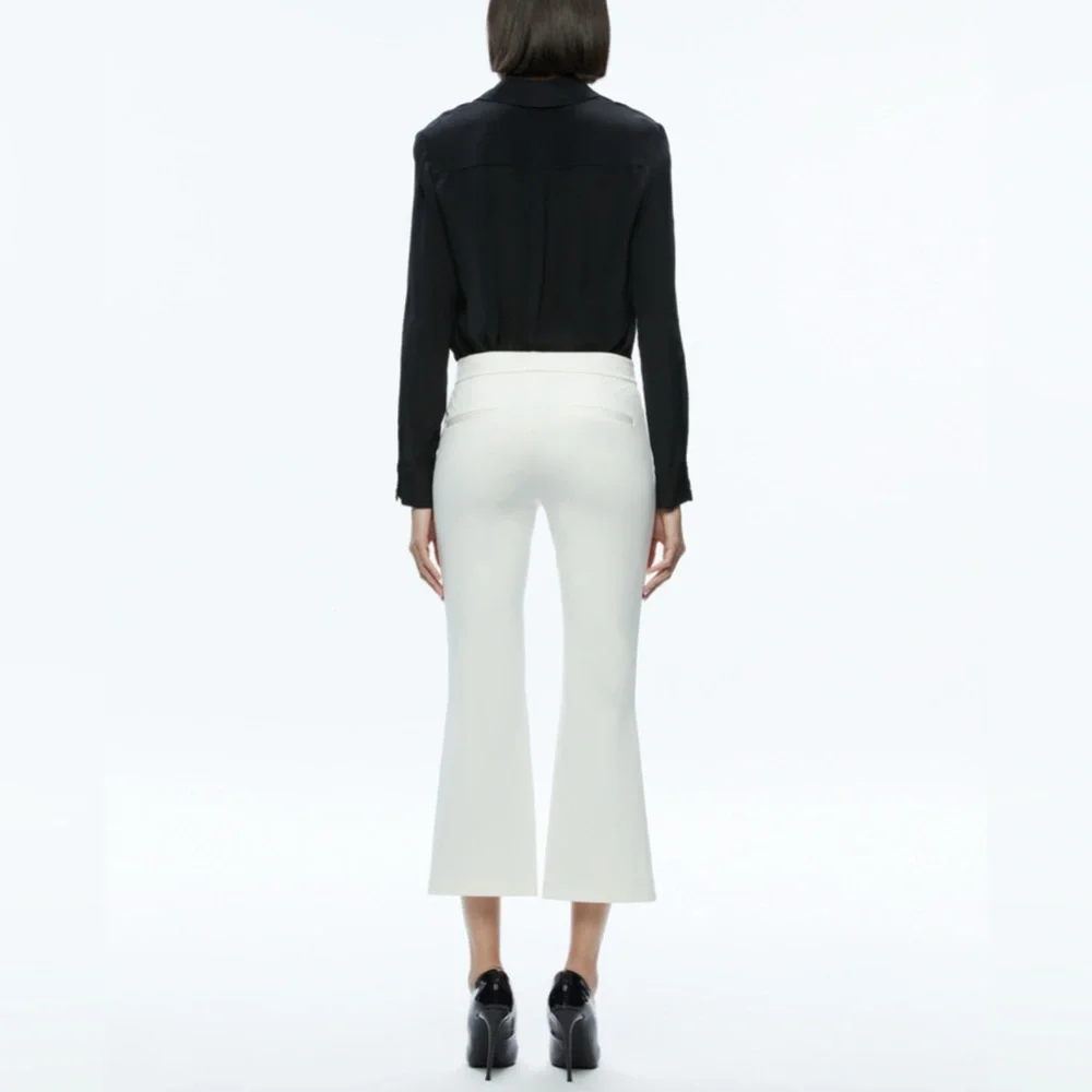 Alice + Olivia Walker Cropped Pants Off‑White/Cream with Front Slit Size 2 NWT - Picture 2 of 7